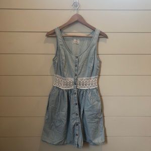 Chambray Dress with Lace Insert